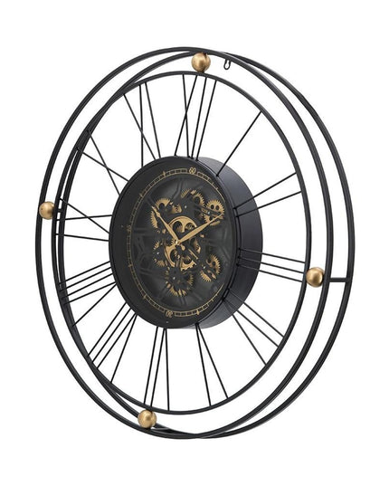 32" Circle Black and Gold Metal and Glass Analog Exposed Gear Wall Clock