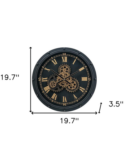 20" Circle Black and Gold Metal and Glass Analog Wall Clock