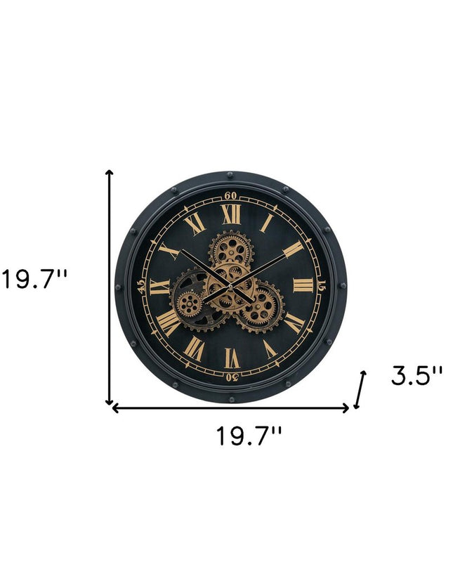 20" Circle Black and Gold Metal and Glass Analog Wall Clock
