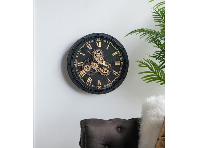 20" Circle Black and Gold Metal and Glass Analog Wall Clock