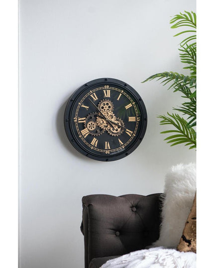 20" Circle Black and Gold Metal and Glass Analog Wall Clock