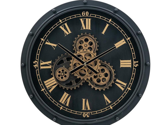 20" Circle Black and Gold Metal and Glass Analog Wall Clock