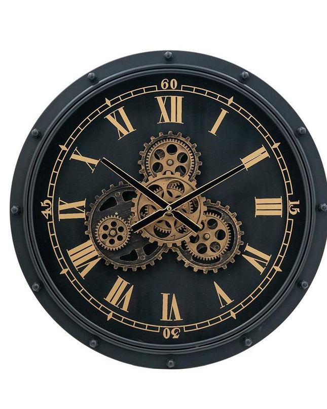 20" Circle Black and Gold Metal and Glass Analog Wall Clock