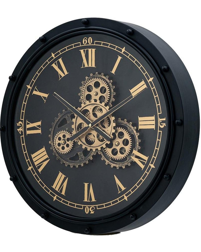 20" Circle Black and Gold Metal and Glass Analog Wall Clock