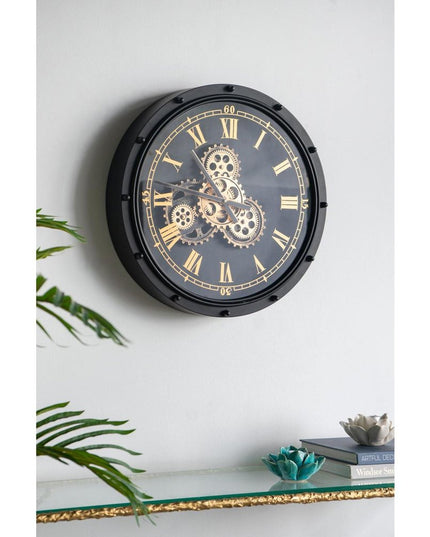 20" Circle Black and Gold Metal and Glass Analog Wall Clock