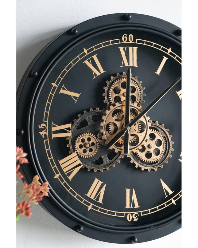 20" Circle Black and Gold Metal and Glass Analog Wall Clock