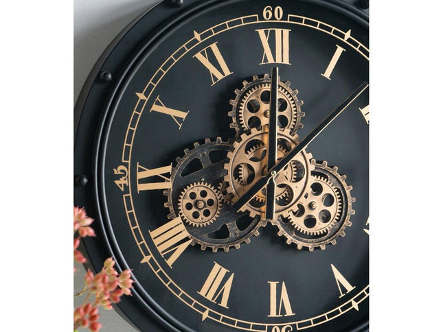 20" Circle Black and Gold Metal and Glass Analog Wall Clock