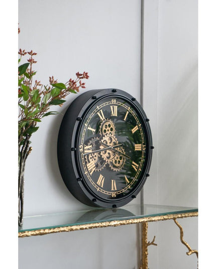 20" Circle Black and Gold Metal and Glass Analog Wall Clock