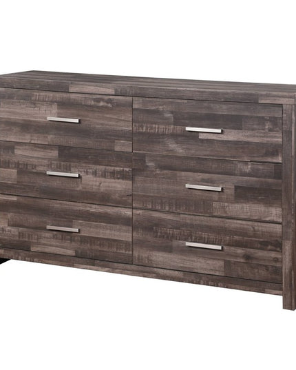 60" Dark Brown Solid and Manufactured Wood Six Drawer Double Dresser