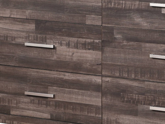 60" Dark Brown Solid and Manufactured Wood Six Drawer Double Dresser