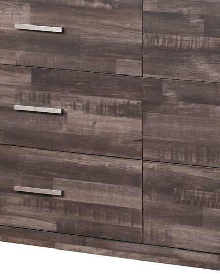 60" Dark Brown Solid and Manufactured Wood Six Drawer Double Dresser