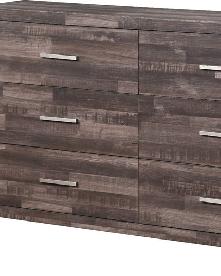 60" Dark Brown Solid and Manufactured Wood Six Drawer Double Dresser