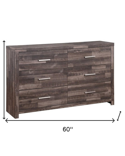 60" Dark Brown Solid and Manufactured Wood Six Drawer Double Dresser