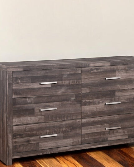 60" Dark Brown Solid and Manufactured Wood Six Drawer Double Dresser