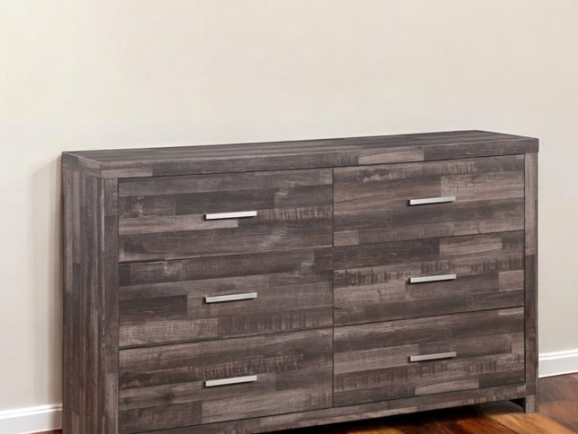 60" Dark Brown Solid and Manufactured Wood Six Drawer Double Dresser