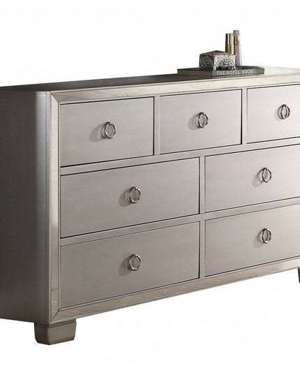 57" Platinum Solid and Manufactured Wood Seven Drawer Triple Dresser