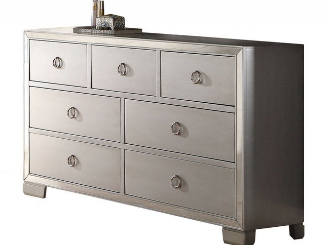 57" Platinum Solid and Manufactured Wood Seven Drawer Triple Dresser