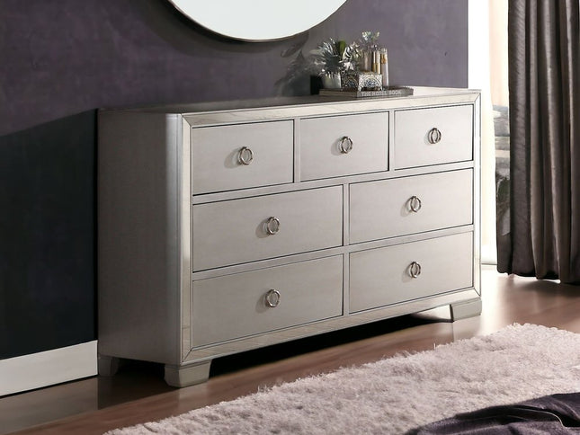 57" Platinum Solid and Manufactured Wood Seven Drawer Triple Dresser