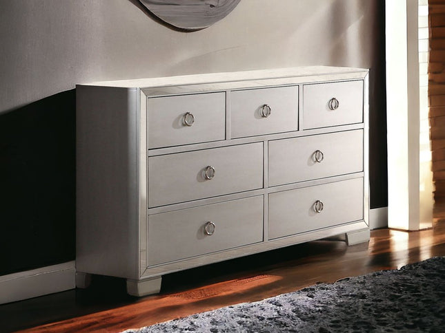 57" Platinum Solid and Manufactured Wood Seven Drawer Triple Dresser