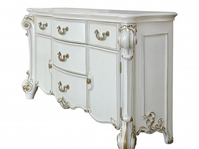 71" Pearl Solid and Manufactured Wood Five Drawer Triple Dresser