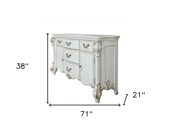 71" Pearl Solid and Manufactured Wood Five Drawer Triple Dresser