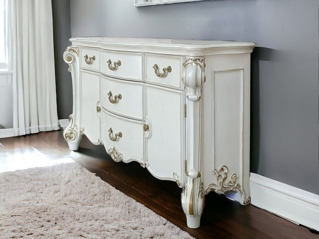 71" Pearl Solid and Manufactured Wood Five Drawer Triple Dresser