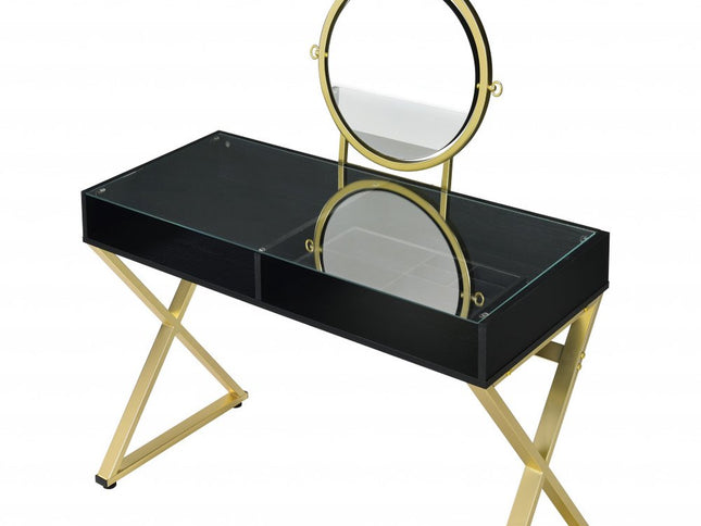 42" Black and Gold Mirrored Dresser