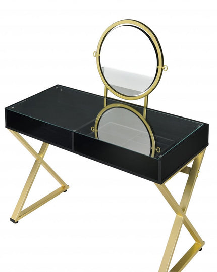 42" Black and Gold Mirrored Dresser