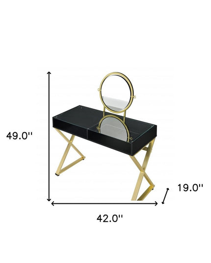 42" Black and Gold Mirrored Dresser