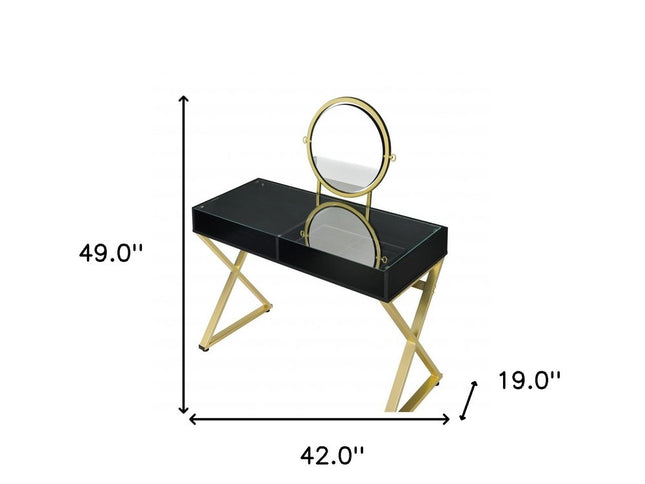 42" Black and Gold Mirrored Dresser