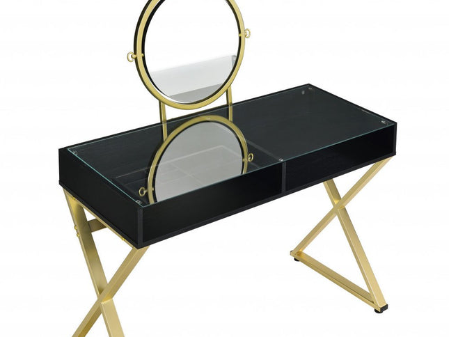42" Black and Gold Mirrored Dresser