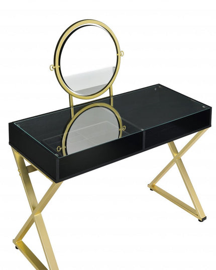 42" Black and Gold Mirrored Dresser