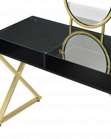 42" Black and Gold Mirrored Dresser