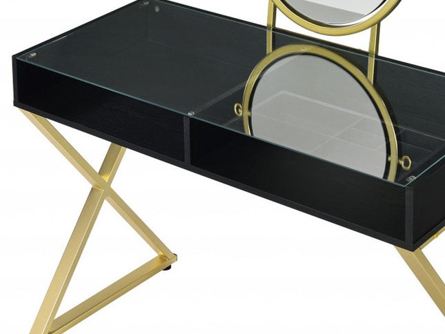42" Black and Gold Mirrored Dresser