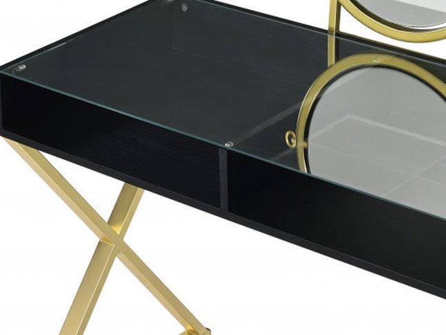 42" Black and Gold Mirrored Dresser