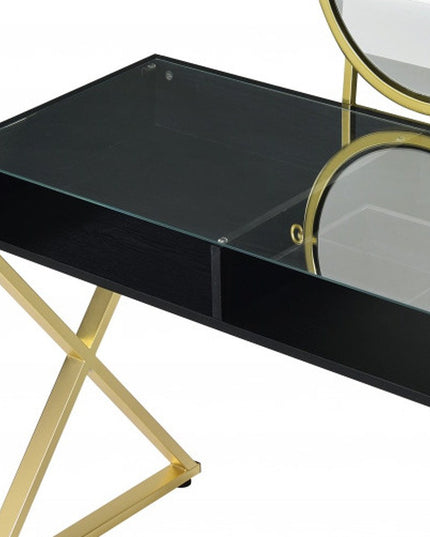 42" Black and Gold Mirrored Dresser