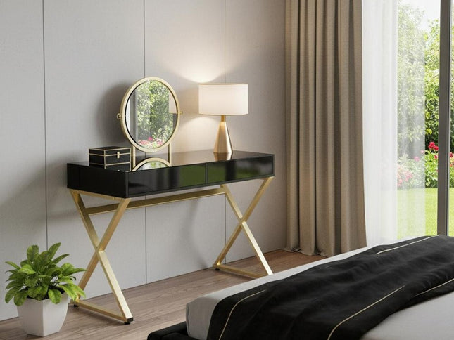 42" Black and Gold Mirrored Dresser