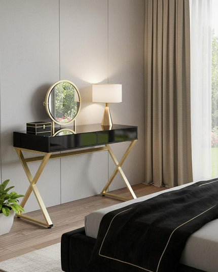 42" Black and Gold Mirrored Dresser