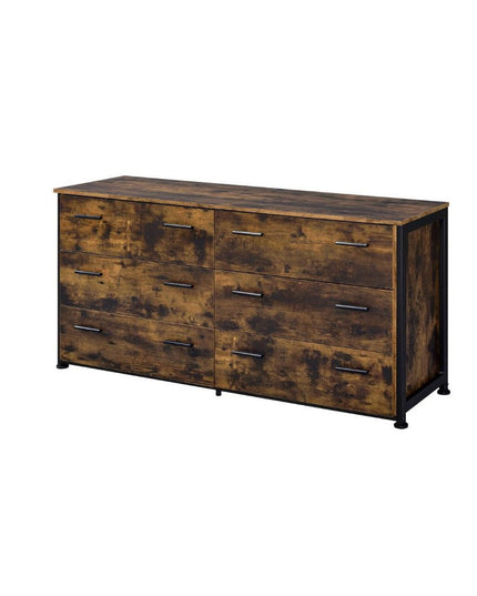 59" Brown and Black Six Drawer Double Dresser