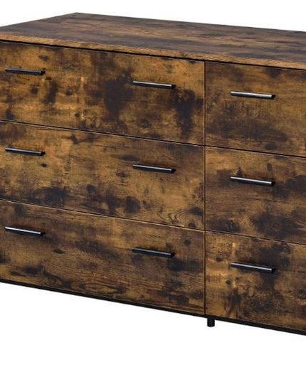 59" Brown and Black Six Drawer Double Dresser