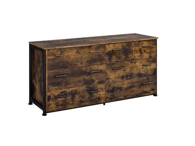 59" Brown and Black Six Drawer Double Dresser