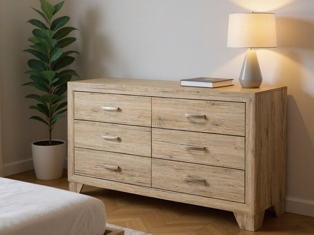 63" White Solid and Manufactured Wood Six Drawer Double Dresser