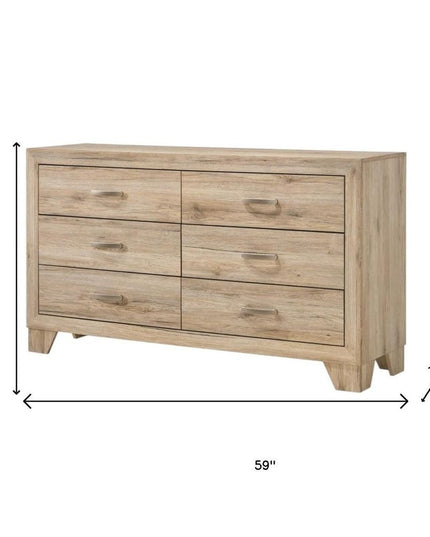 59" Brown Solid and Manufactured Wood Six Drawer Double Dresser