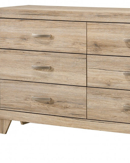 59" Brown Solid and Manufactured Wood Six Drawer Double Dresser