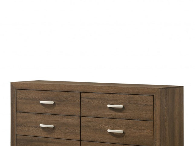 59" Brown Solid and Manufactured Wood Six Drawer Double Dresser