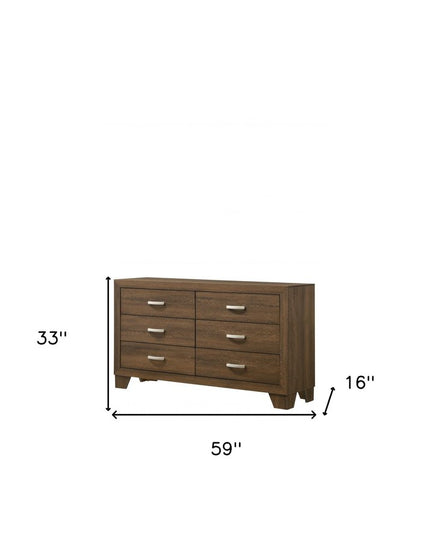 59" Brown Solid and Manufactured Wood Six Drawer Double Dresser