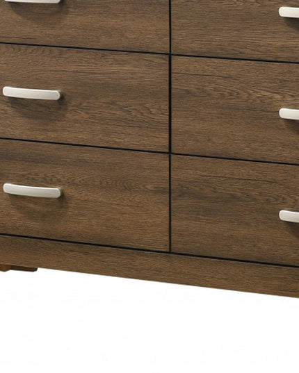 59" Brown Solid and Manufactured Wood Six Drawer Double Dresser