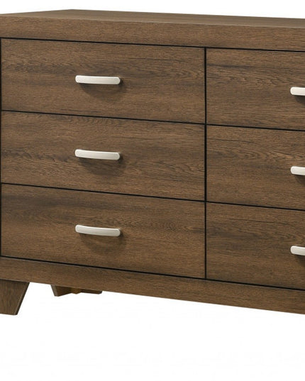 59" Brown Solid and Manufactured Wood Six Drawer Double Dresser