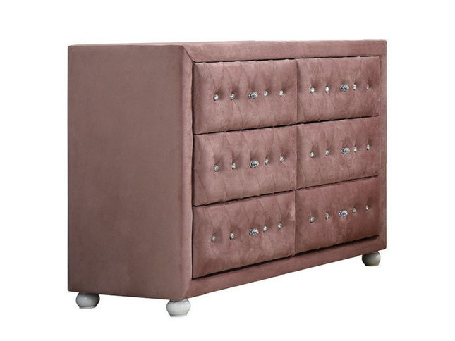 40" Pink Solid and Manufactured Wood Six Drawer Double Dresser