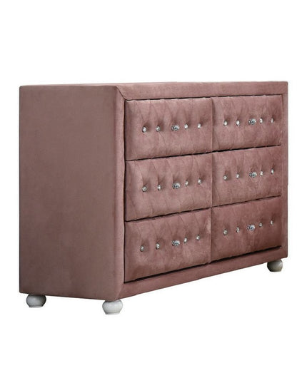 40" Pink Solid and Manufactured Wood Six Drawer Double Dresser